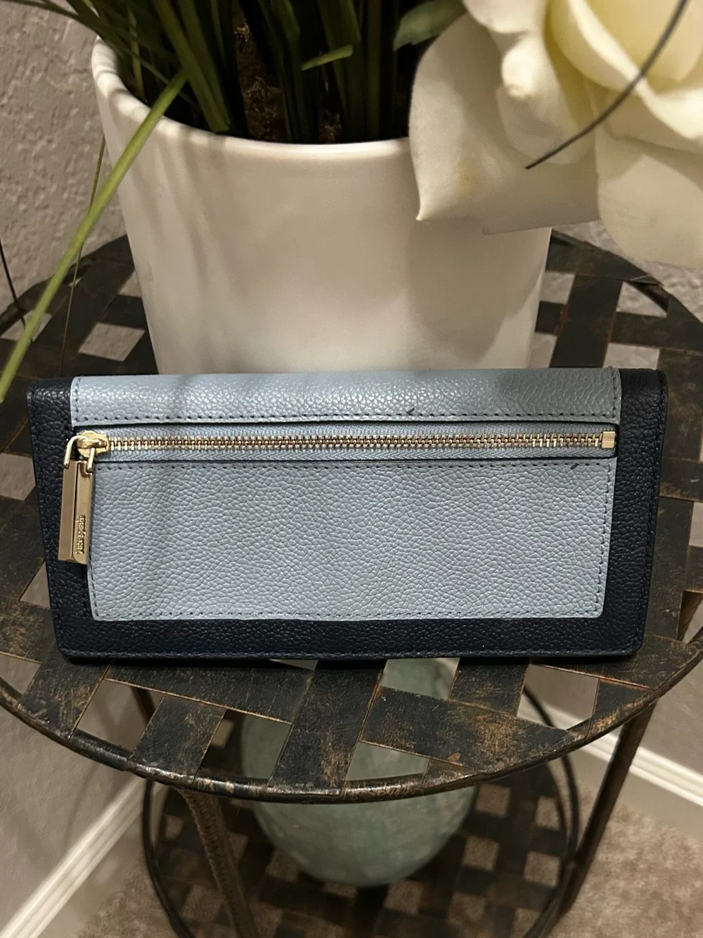 kate spade Two-Tone Light Blue and Navy Leather Continental Wallet